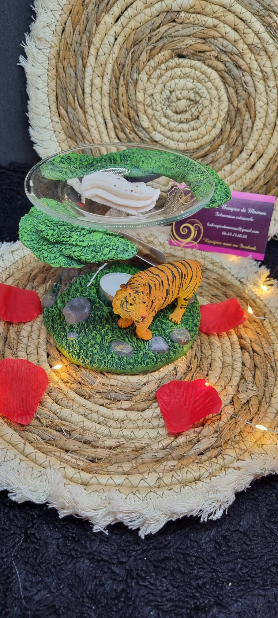 Brûleur en Résine avec Coupelle en Verre - Tigre